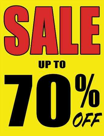 Vinyl Window Sign: 70% Off (Yellow)