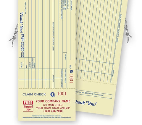 Repair Tags w/ Detachable Claim Check, 1 Part, Manilla