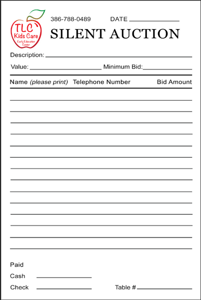 2 Part NCR Custom Silent Auction Forms