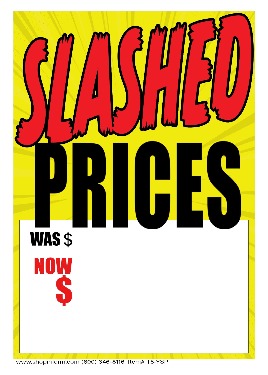 Sale Tags (PK of 100): Slashed Prices (Yellow)