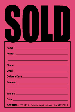 Fluorescent Pink Sold Stickers (100/ROLL)