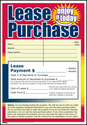 Sale Tags (PK of 100): Lease Purchase Full Disclosure