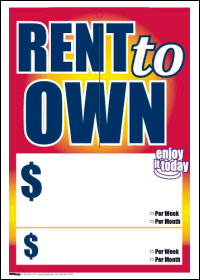 Sale Tags (PK of 100): Rent to Own (Weekly and Monthly Rate)