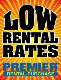 Vinyl Window Sign: Low Rental Rates W/ Premier Logo