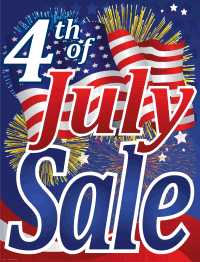 Plastic Window Sign: 4th of July Sale