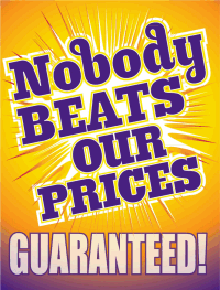 Vinyl Window Sign: Nobody Beats Our Prices